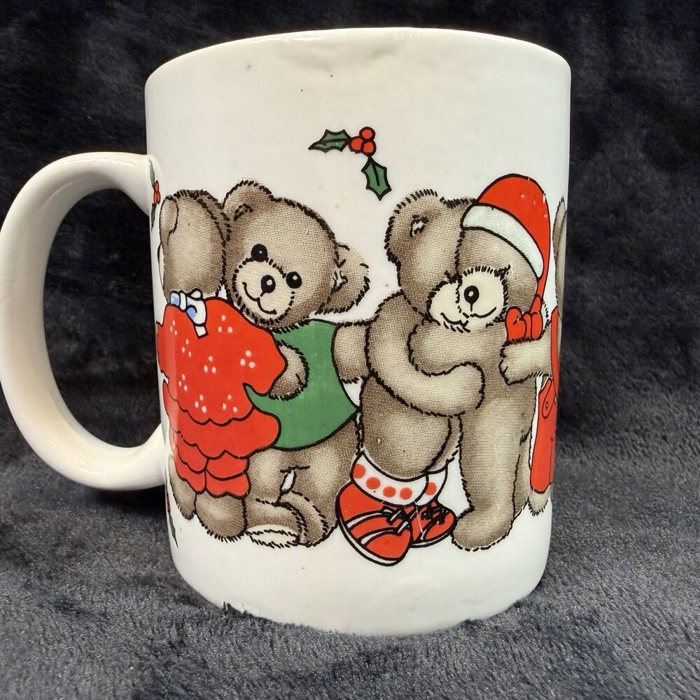 Edens Bliss Collections Mug Vintage Christmas Bears Holly Santa Granny Cottage